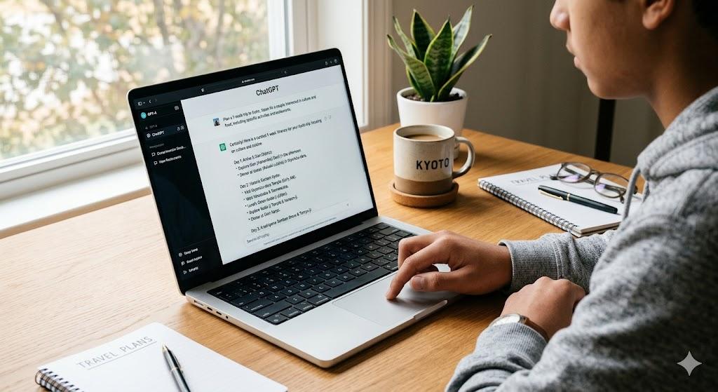 AI search engine showing tour recommendation results on laptop screen