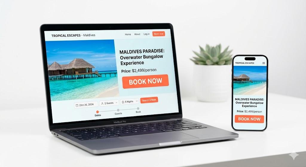 Laptop and phone showing optimized tour landing page with booking widget