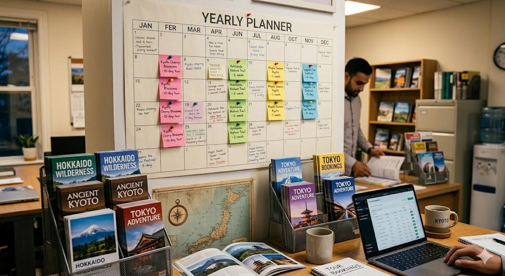 Tour marketing yearly calendar planner with seasonal campaign notes