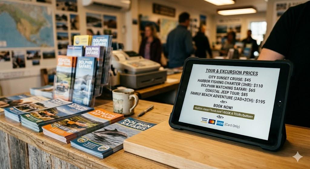 Tour point-of-sale display showing dynamic pricing for different tour options